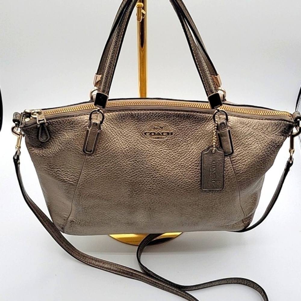COACH Satchel w/ Crossbody Strap Metallic Pebbled Soft Leather Gold Hardware - Picture 2 of 13